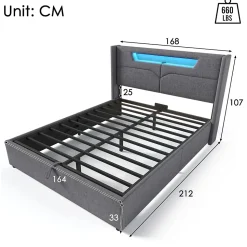 Lit adulte lit 160x200 cm lit rembourré lit de rangement lit sommier à lattes en bois lit double lin gris