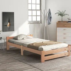Lit adulte lit 90x200 cm lit sommier à lattes Single bois massif Neutral