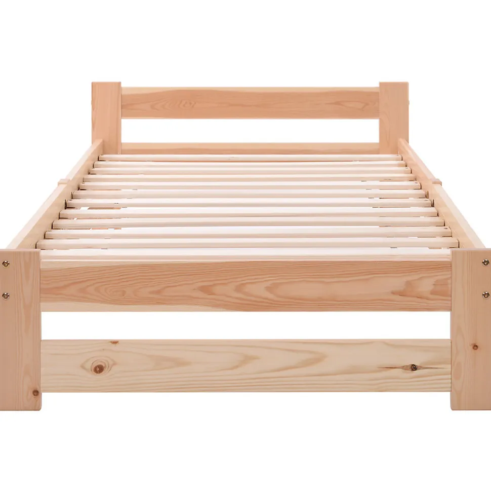 Lit adulte lit 90x200 cm lit sommier à lattes Single bois massif Neutral