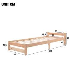 Lit adulte lit 90x200 cm lit sommier à lattes Single bois massif Neutral