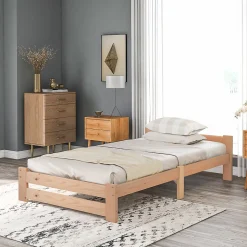 Lit adulte lit 90x200 cm lit sommier à lattes Single bois massif Neutral