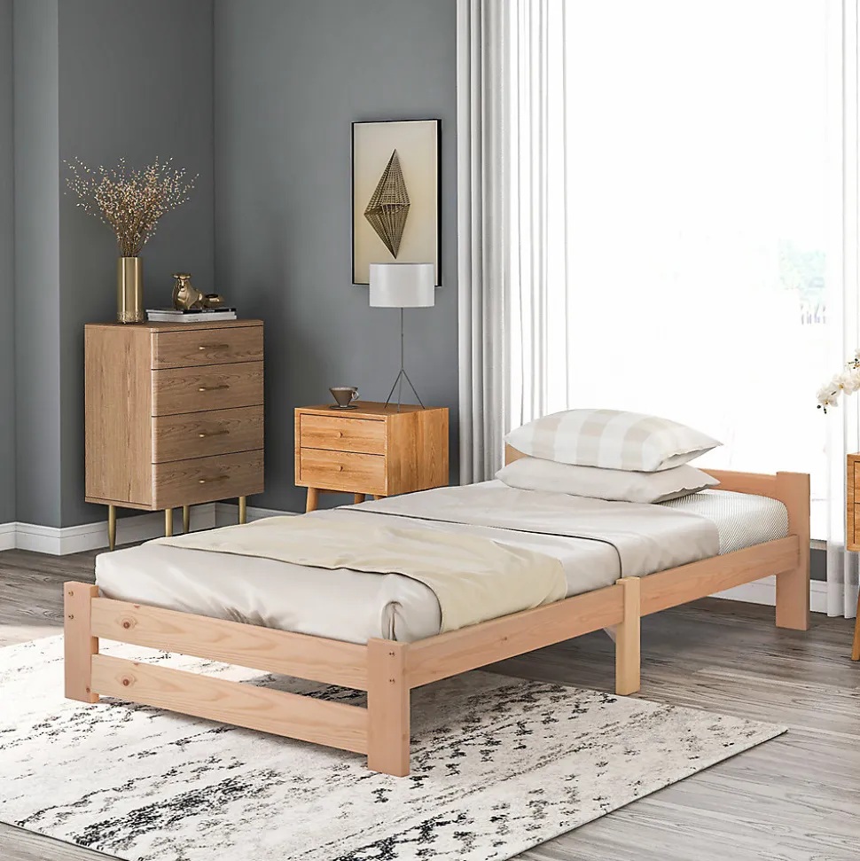 Lit adulte lit 90x200 cm lit sommier à lattes Single bois massif Neutral