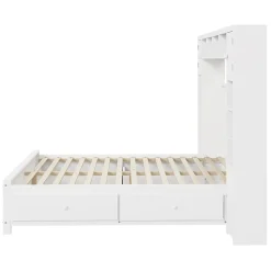 Lit adulte lit 140x200 cm lit sommier à lattes avec 4 tiroirs et armoire de rangement lit double bois massif blanc