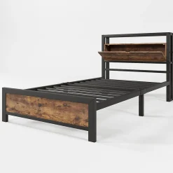 Lit adulte lit 90x200 cm lit tête de lit de rangement lit sommier à lattes lit en métal Single métal+mdf Neutral