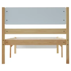 Lit adulte simple en bois - cadre en pin avec tête de lit et sommier à lattes lit en MDF blanc + naturel - 90x200 cm