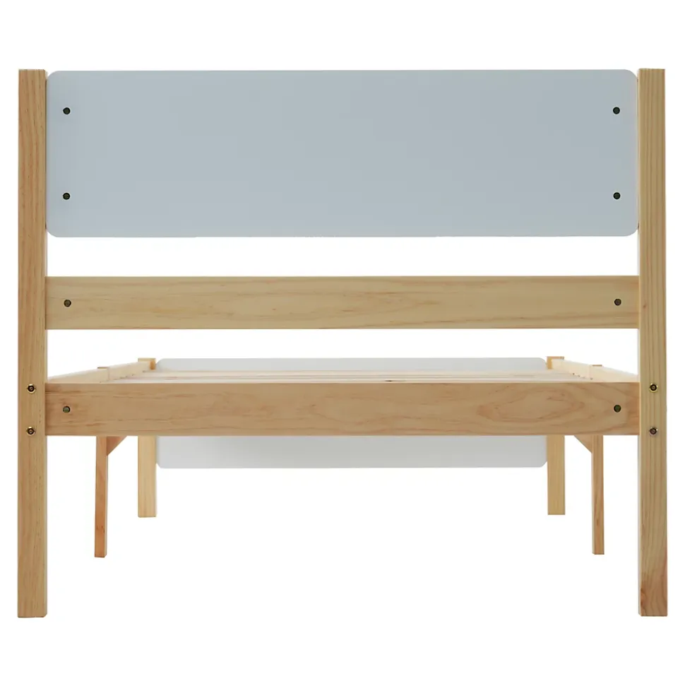 Lit adulte simple en bois - cadre en pin avec tête de lit et sommier à lattes lit en MDF blanc + naturel - 90x200 cm