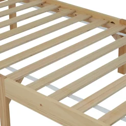 Lit adulte simple en bois - cadre en pin avec tête de lit et sommier à lattes lit en MDF blanc + naturel - 90x200 cm