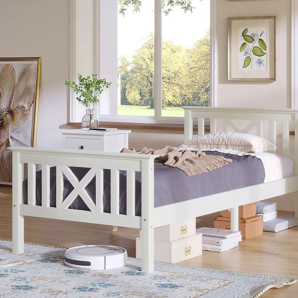 Lit Adulte Simple 90x200cm Bois Blanc Blackcolors