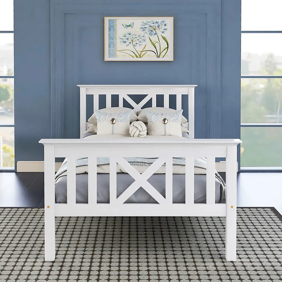 Lit Adulte Simple 90x200cm Bois Blanc Blackcolors