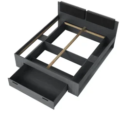 Lit adulte 180x200 avec sommier et tiroirs intégrés - Collection FLOYD. Coloris gris effet bois.