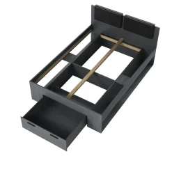 Lit adulte 140x200 avec tiroirs intégrés - Collection FLOYD. Coloris gris effet bois