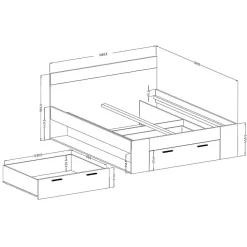 Lit adulte 160x200 avec tiroirs intégrés - Collection EOS. Coloris chene clair et noir.