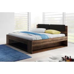 Lit adulte 160x200 avec tiroirs intégrés - Collection FLOYD. Coloris chene foncé et noir