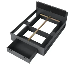 Lit adulte 160x200 avec tiroirs intégrés - Collection FLOYD. Coloris gris effet bois
