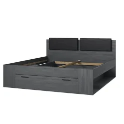 Lit adulte 180x200 avec tiroirs intégrés - Collection FLOYD, Coloris gris effet bois