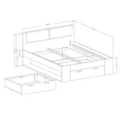 Lit adulte 180x200 avec tiroirs intégrés - Collection FLOYD, Coloris gris effet bois