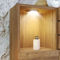 Lit adulte 160x200 cm en bois+MDF - avec table de chevet suspendue - LED + prises chargement - Naturel (sans matelas)