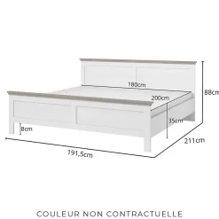 Lit adulte 180x200 collection ASSIA. Coloris vert kaki et finitions aspect chene