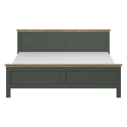 Lit adulte 180x200 collection ASSIA. Coloris vert kaki et finitions aspect chene.