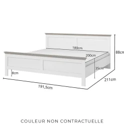 Lit adulte 180x200 collection ASSIA. Coloris vert kaki et finitions aspect chene.
