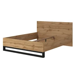 Lit adulte 160x200 style industriel - Collection MILOS. Coloris chene brut et noir. Sommier inclus