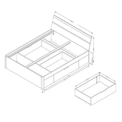Lit adulte 160x200, tiroirs intégrés et sommier inclus - Collection EOS. Coloris chene clair et blanc