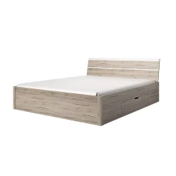 Lit adulte 160x200, tiroirs intégrés et sommier inclus - Collection EOS. Coloris chene clair et blanc