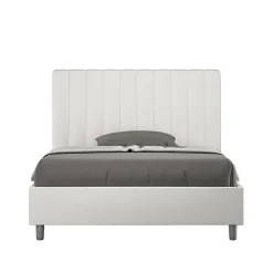 Lit Agueda en simili cuir blanc avec sommier tapissé 120x210