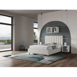 Lit Agueda en simili cuir blanc avec sommier tapissé 120x210