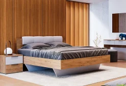 LIT ASTO avec chevets , blanc laqué et chêne clair 160x200 cm