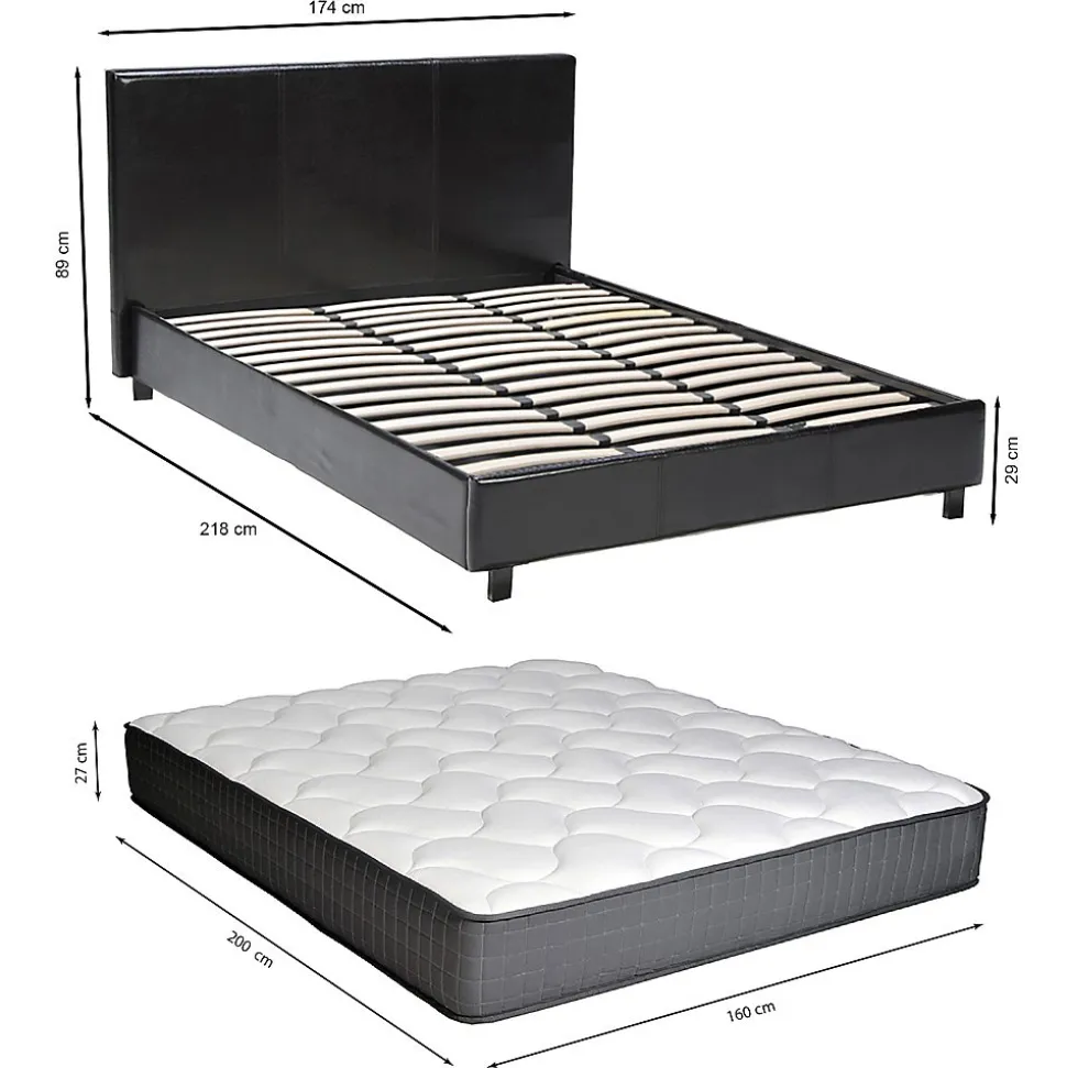 Lit ATLANTA 160x200 + 1 sommier + 1 matelas CARLTON / Noir