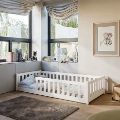 Lit au sol 90x200 sommier inclus Maya Blanc