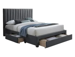 Lit avec 3 tiroirs 180 x 200 cm - Tissu - Gris + Matelas - LIAKO