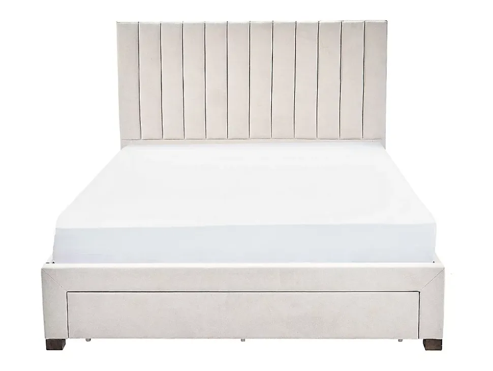 Lit avec 3 tiroirs 140 x 200 cm - Tissu - Beige + Matelas - LIAKO