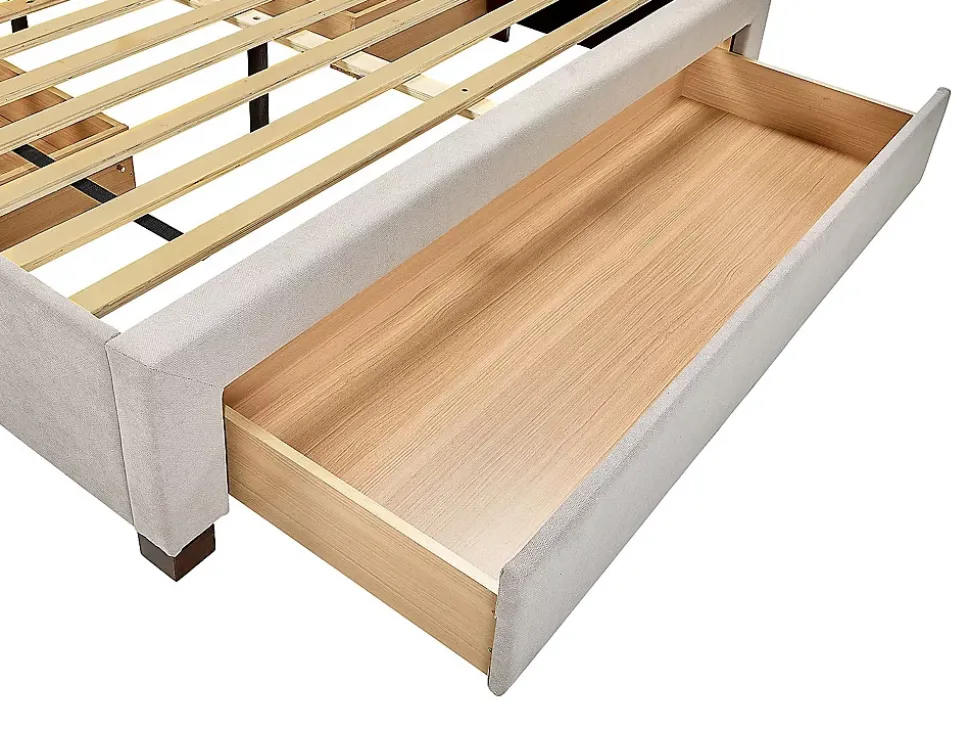 Lit avec 3 tiroirs 140 x 200 cm - Tissu - Beige + Matelas - LIAKO