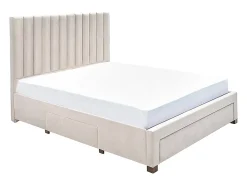 Lit avec 3 tiroirs 180 x 200 cm - Tissu - Beige + Matelas - LIAKO
