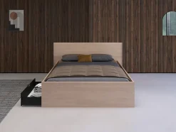 Lit avec 2 tiroirs 140 x 190 cm - Coloris : Naturel et noir + sommier - VELONA