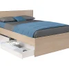 Lit avec 2 tiroirs 140 x 190 cm - Coloris : Naturel et blanc brillant - VELONA