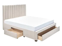 Lit avec 3 tiroirs 160 x 200 cm - Tissu - Beige - LIAKO
