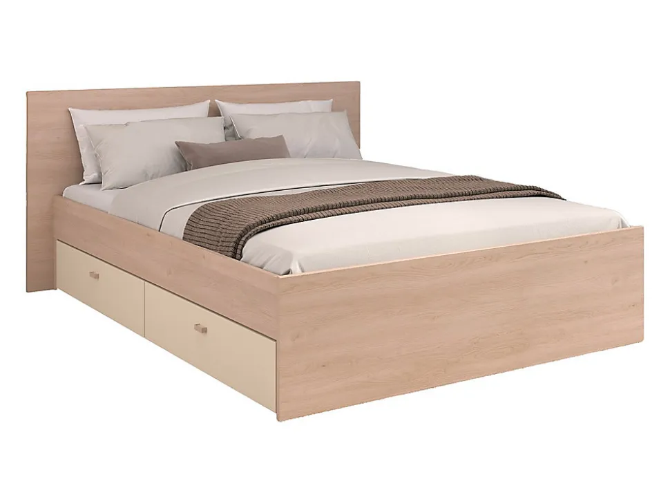 Lit avec 4 tiroirs 160 x 200 cm - coloris : Naturel et beige - VELONA
