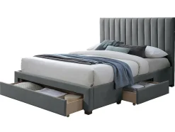 Lit avec 3 tiroirs 160 x 200 cm - Tissu - Gris + Matelas - LIAKO