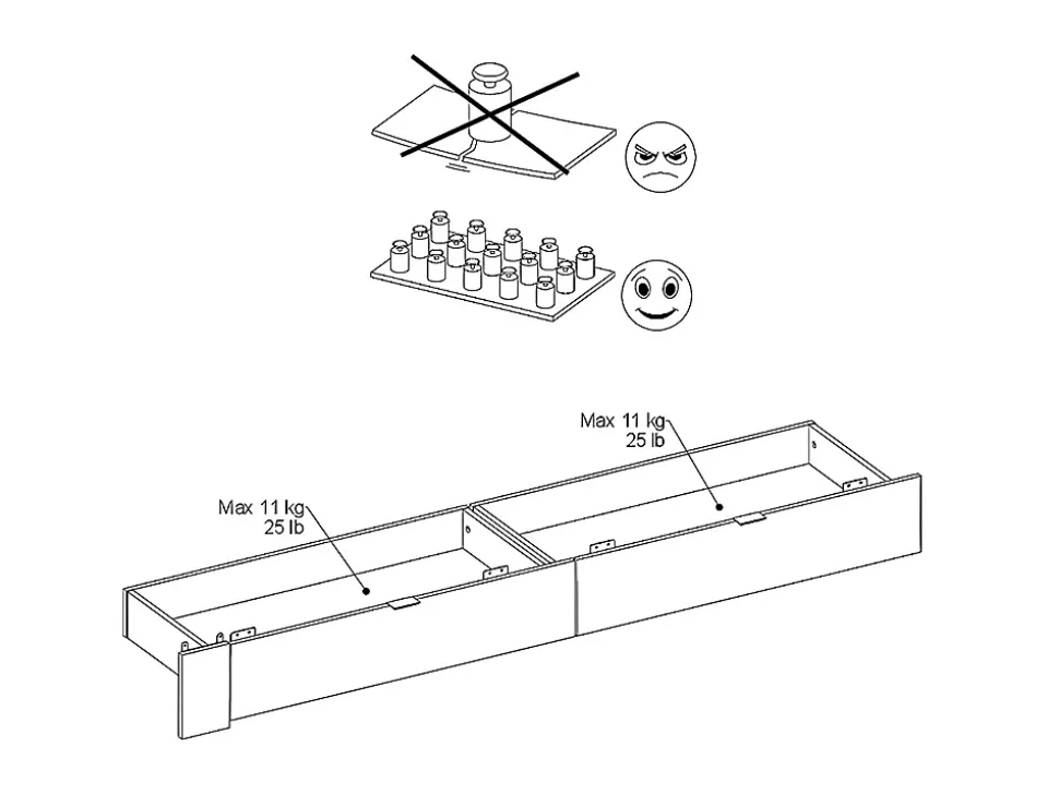 Lit avec 2 tiroirs 160 x 200 cm - Coloris : Naturel et noir + sommier - VELONA