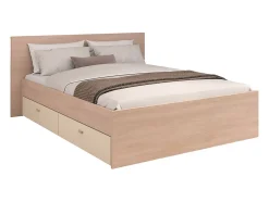 Lit avec 4 tiroirs 140 x 190 cm - coloris : Naturel et beige - VELONA