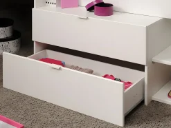 Lit avec bureau et rangements - 90 x 190/200 cm - Blanc et naturel + Sommier + Matelas - GISELE