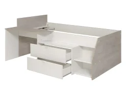 Lit avec bureau et rangements - 90 x 190/200 cm - Blanc et naturel - GISELE