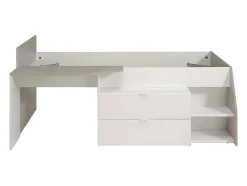 Lit avec bureau et rangements - 90 x 190/200 cm - Blanc et naturel - GISELE
