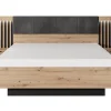 Lit avec chevets 160 x 200 cm - Avec LEDs - Coloris : Naturel et noir + Sommier + Matelas - ARIADA
