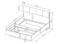 Lit avec chevets 160 x 200 cm - Avec LEDs - Coloris : Naturel et noir + Sommier + Matelas - ARIADA