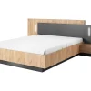 Lit avec chevets 140 x 190 cm - 2 tiroirs - Avec LEDs - Coloris : Naturel et anthracite - FRANCOLI
