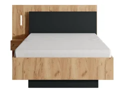 Lit avec chevets 120 x 200 cm - 2 tiroirs - Avec LEDs - Coloris : Naturel et anthracite + Sommier - FRANCOLI